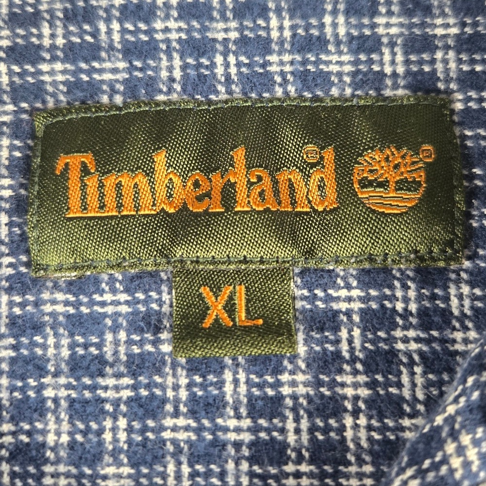 Timberland Mens XL Blue White Check Button Front Shirt 100% Cotton Outdoor - Picture 5 of 11